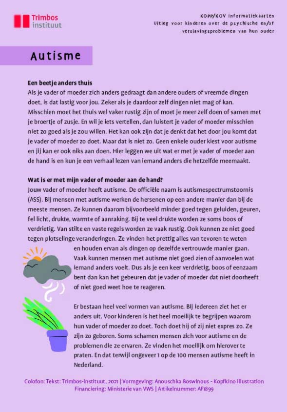KOPP/KOV Informatiekaart - Autisme (Bundel 50 stuks)