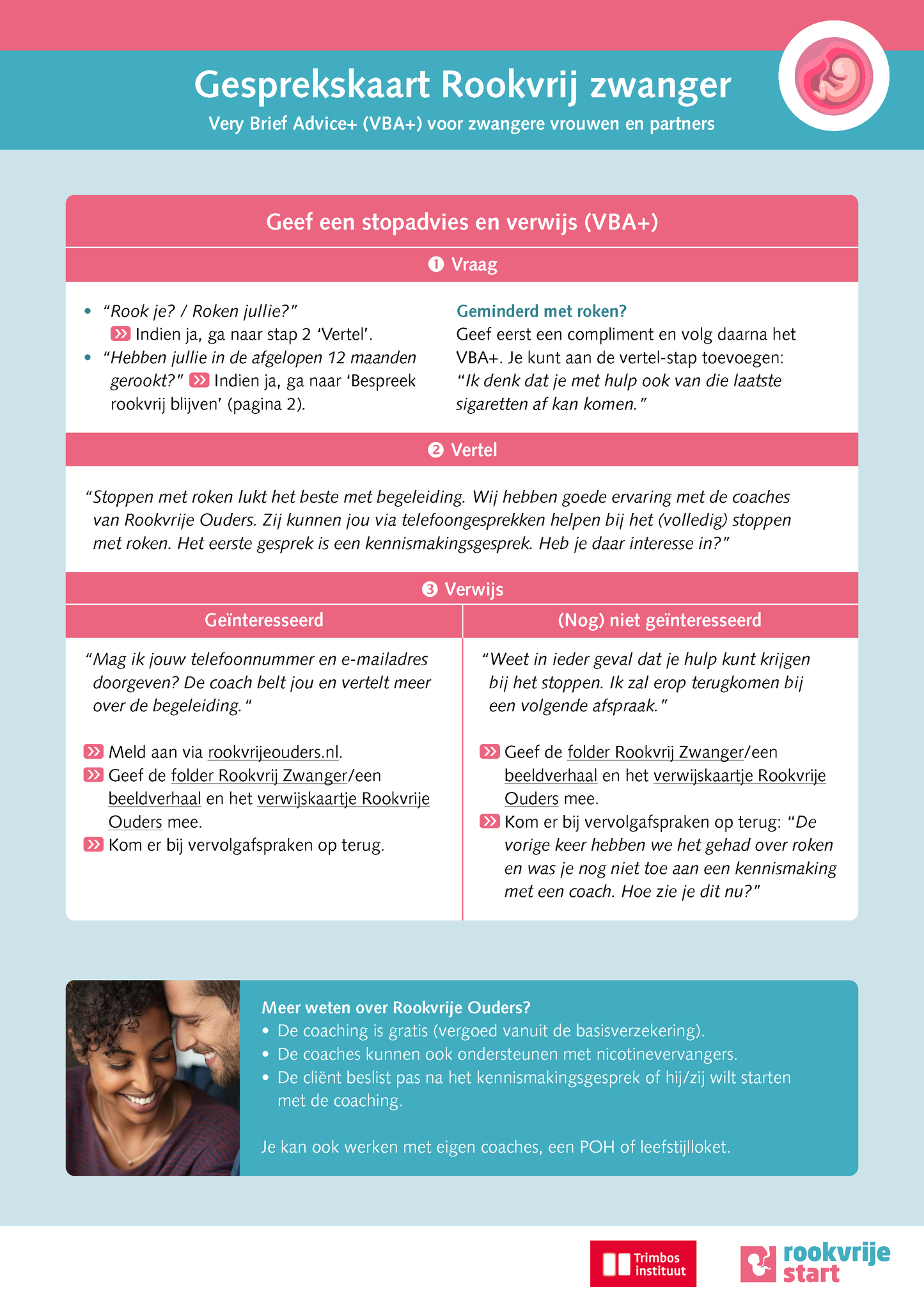 Gesprekskaart Rookvrij zwanger (met voorbeeldzinnen)