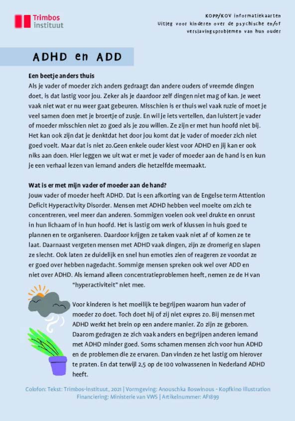 KOPP/KOV Informatiekaart - ADHD en ADD (Bundel 50 stuks)